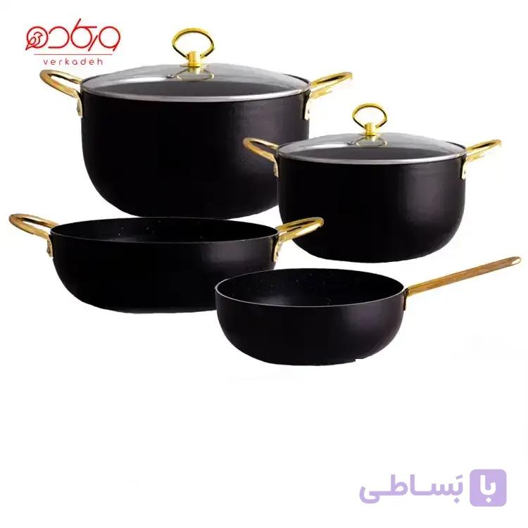 سرویس قابلمه ۱۰ پارچه ورکاده با دسته طلایی