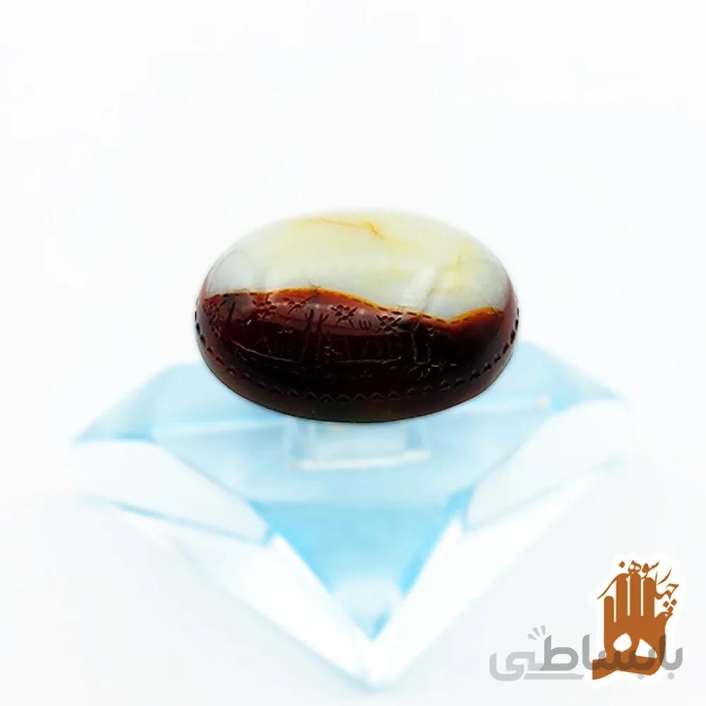 نگین عقیق سرخ و سفید سلیمانی طبیعی با حکاکی یا سیدالشهدا (خط کوفی)