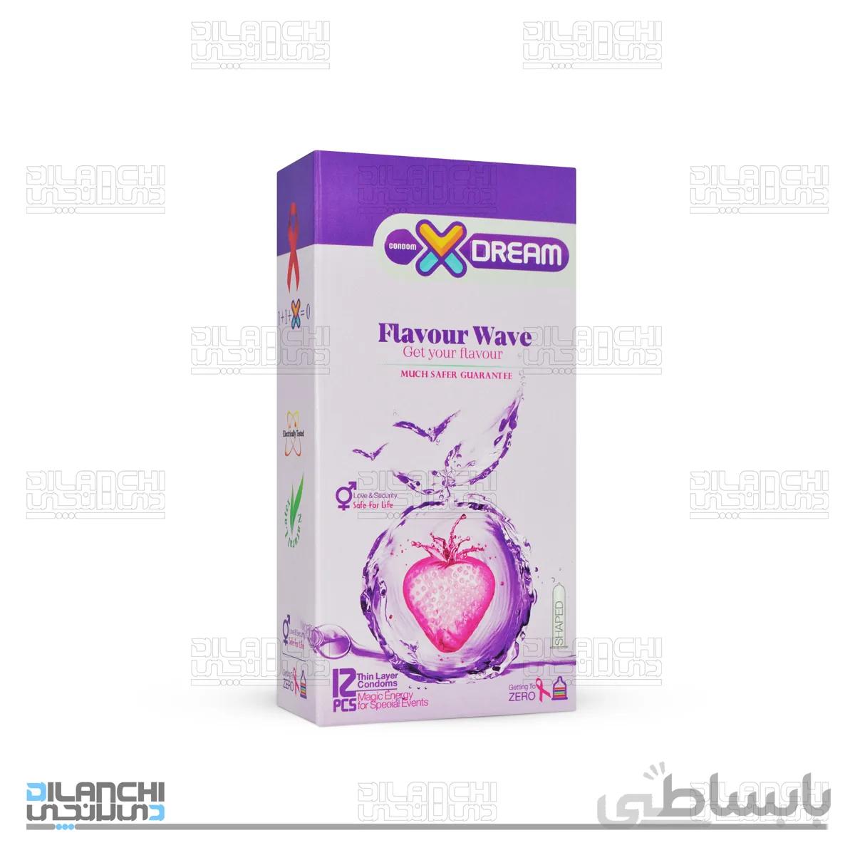 کاندوم ایکس دریم مدل میوه ای Flavour Wave بسته 12 عددی