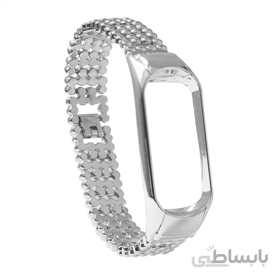 بند فلزی مرواریدی مناسب مچ بند هوشمند شیائومی مدل Miband 3 و Miband 4