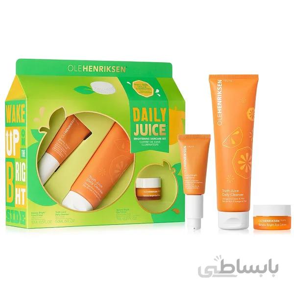 پک روشن کننده و ضد لک اوله هنریکسن OLEHENRIKSEN مدل DAILY JUICE | ژل شستشو، پرایمر، کرم دور چشم ا Ole Henriksen Daily Juice Brightening Skincare Set