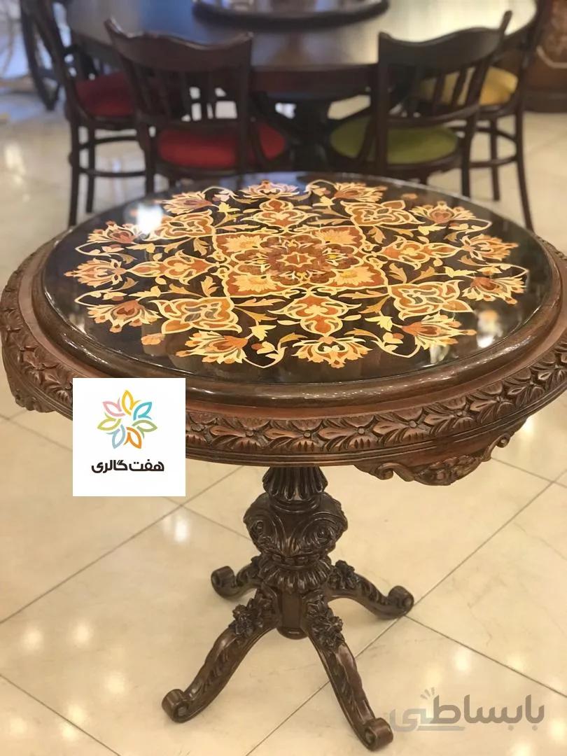 میز قهوه خوری معرق منبت چوب قطر ۹۰ کد ۱۰۱۳۷۴
