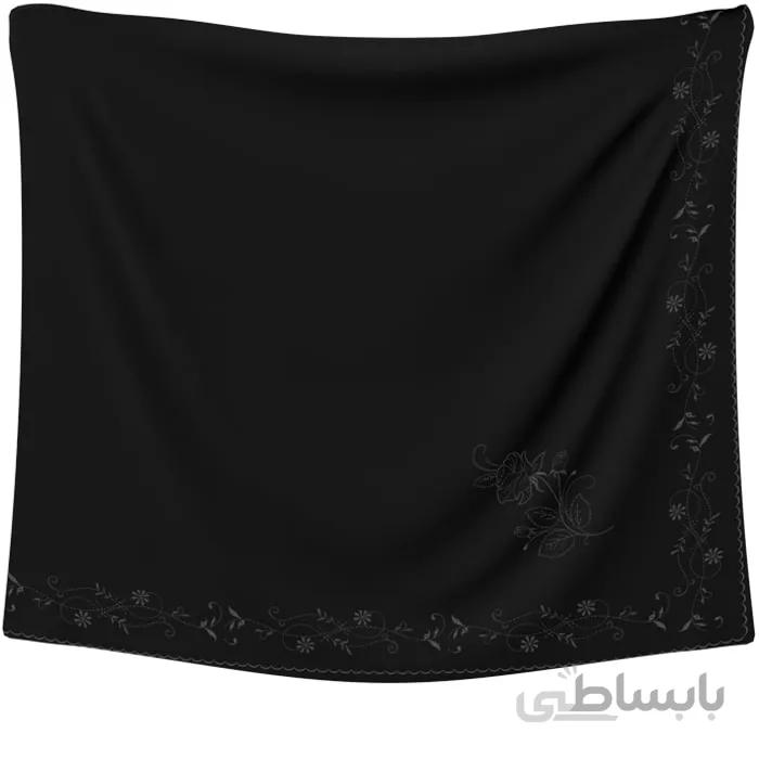 روسری حریر مشکی گلدوزی گل مشکی
