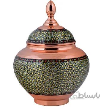 قندان مسی خاتم کاری اثر اقاجانی ارتفاع 22 سانتی متر کد C 506
