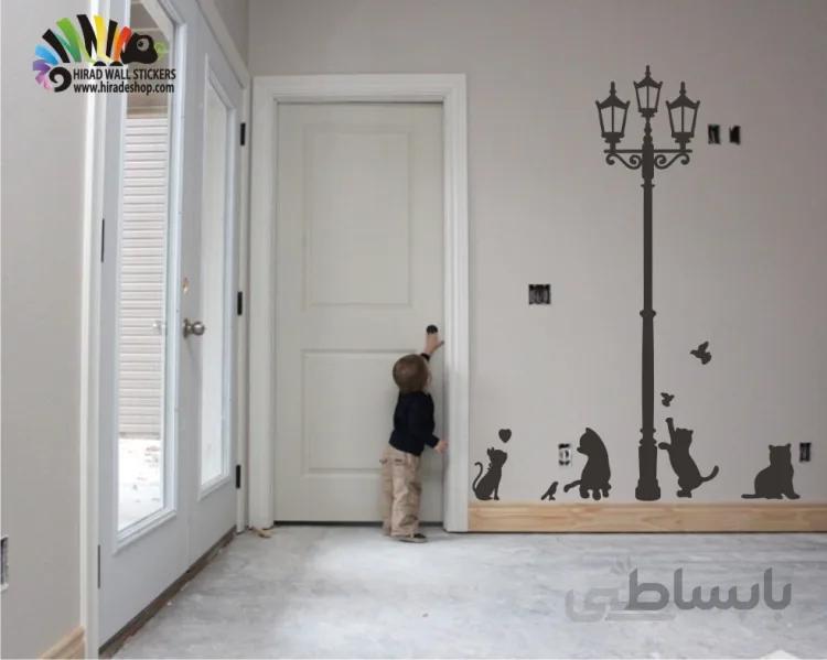 استیکر و برچسب دیواری گربه ها و چراغ کد h077
