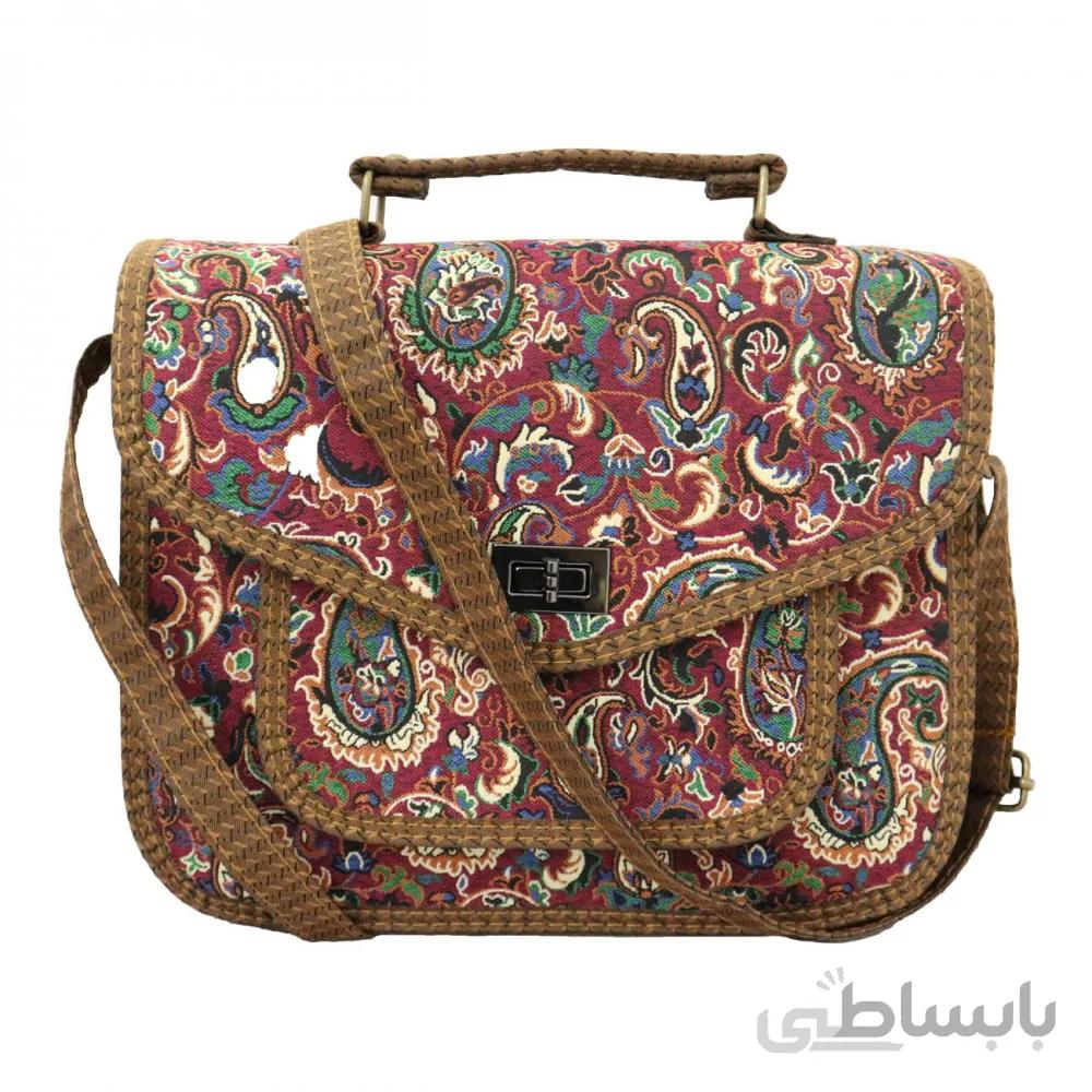 کیف زنانه سنتی دستی و دوشی زرشکی عسلی