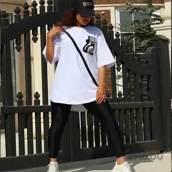 تیشرت زنانه کد262 طرح گربه جنس نخ پنبه رنگ سفید ا Women's T-shirt code 262 cat design white cotton yarn