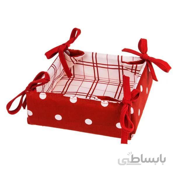 سبدنان کتان رزین تاژ طرح خالدارقرمز