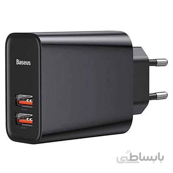 شارژر دو خروجی فست شارژ برند باسئوس 30 وات مدل ccfs-e01
