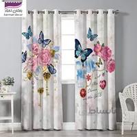پرده پانچی مدرن گل و پروانه مدل pl2076
