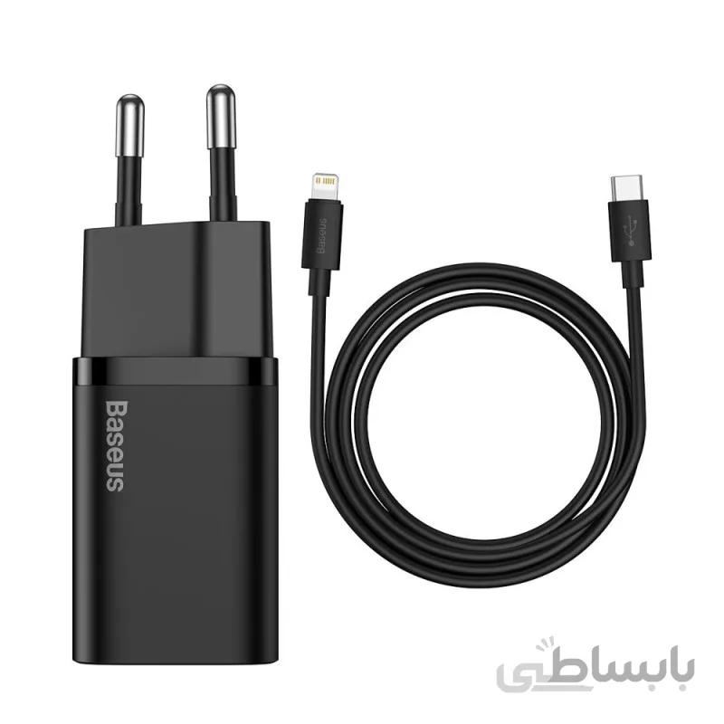 شارژر دیواری فست شارژ بیسوس همراه کابل لایتنینگ Baseus Super Si Quick Charger 1C 20W TZCCSUP-B01