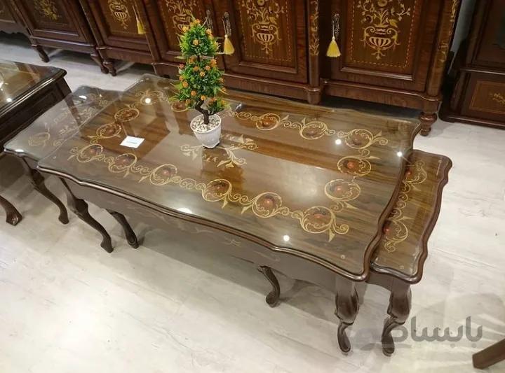 میز جلو مبلی معرق چوبی مدل عسلی خور کد ۱۰۲۱۸۰
