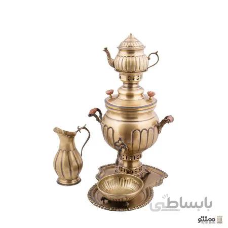 سرویس سماور ذغالی برنجی 5 پارچه مدل خطی چکش کاری
Brass charcoal samovar hammered linear model