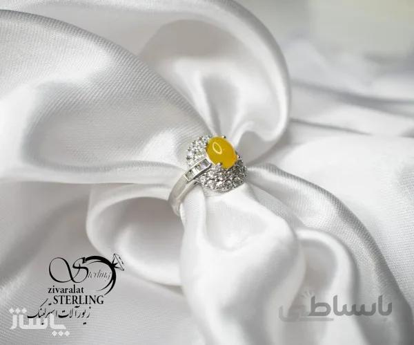 انگشتر نقره زنانه با سنگ عقیق زرد (شرف الشمس) کد 639664