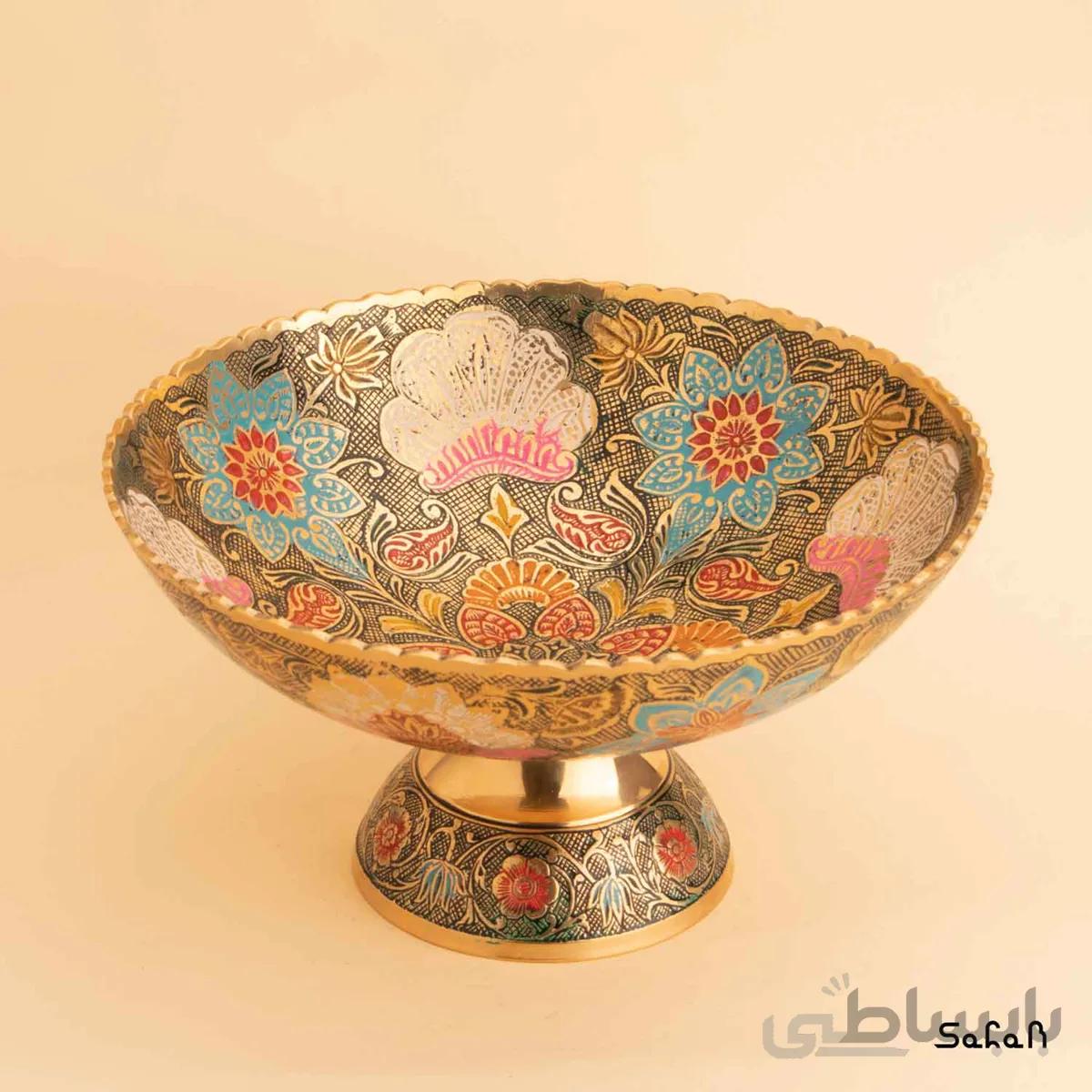 میوه خوری پایه دار دورو برنجی میناکاری مدل گلستان