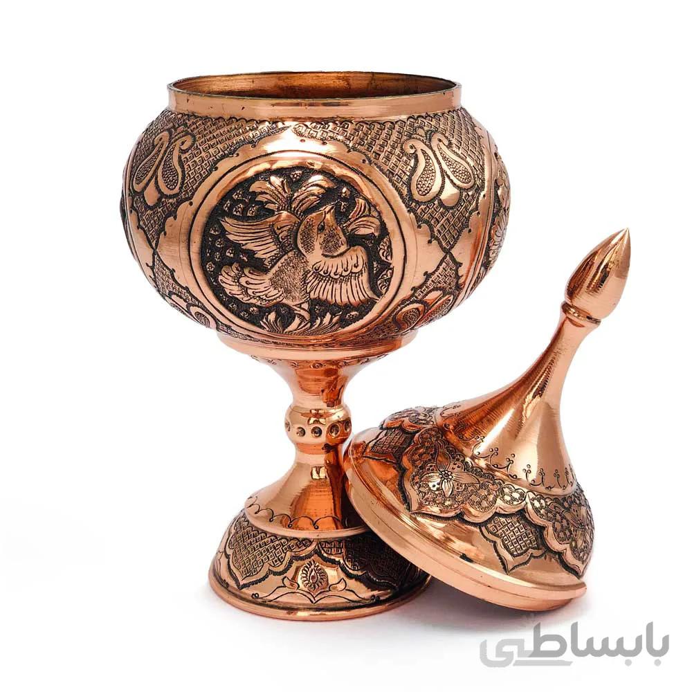 شکلات خوری قلمزنی گل و مرغ مدل پایه دار ا قیمت به شرط خرید تیمی
