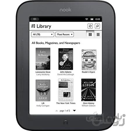 دستگاه کتاب خوان الکترونیکی لمسی Barnes and nobleبا دو گیگ حافظه, امکان استفاده از wifi و نور درخشان.