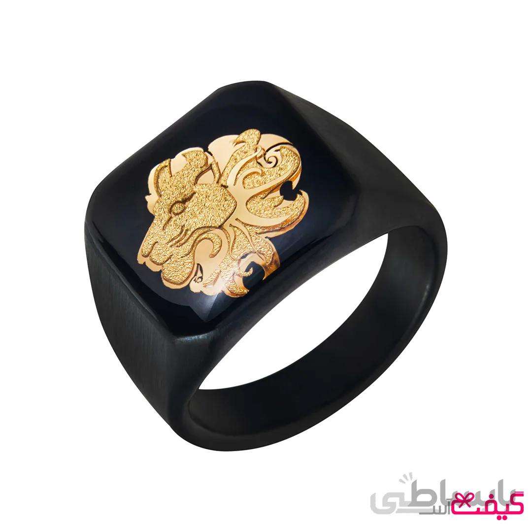 انگشتر مردانه ورق طلا طرح ماه مرداد