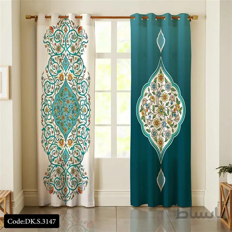 پرده پانچی (هازان و مخمل)کد DK.S.3147 طرح ایرانی و سنتی اسلیمی نقوش گلدار
