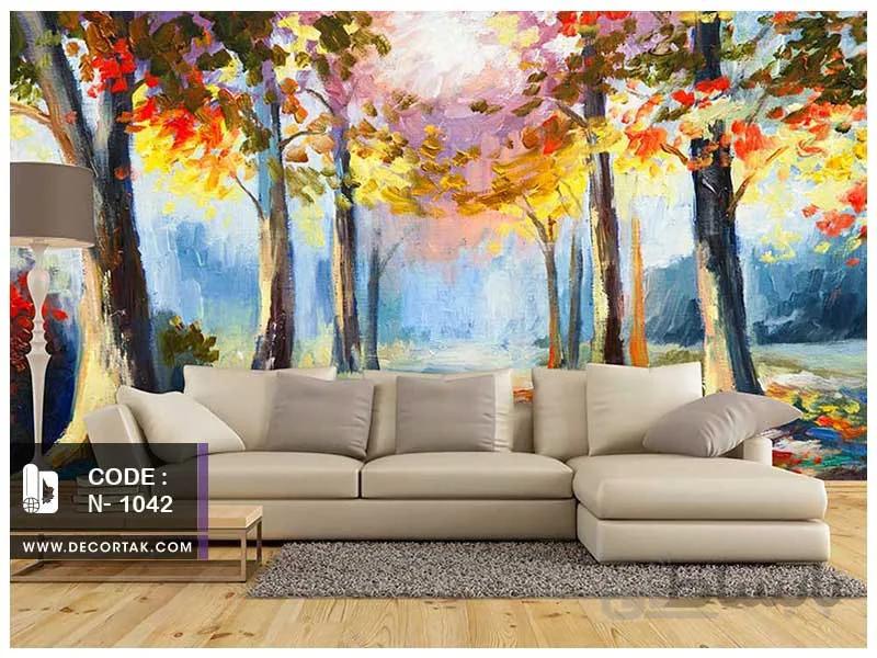 پوستر دیواری طبیعت کدN-1042 با طرح پاییز آبرنگی