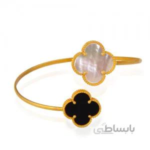 دستبند النگویی طلا زنانه طرح گل چهار پر ونکلیف کد XB959