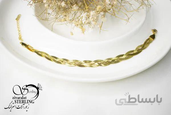 دستبند استیل زنانه طرح بافت