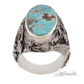 انگشتر نقره مردانه مدل دست ساز سیاه قلم طرح واقعه عاشورا سنگ فیروزه نیشابور AM_1850