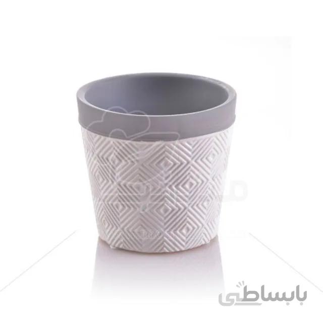 گلدان چینی طرحدار لبه طوسی ارتفاع 10 سانتیمتر