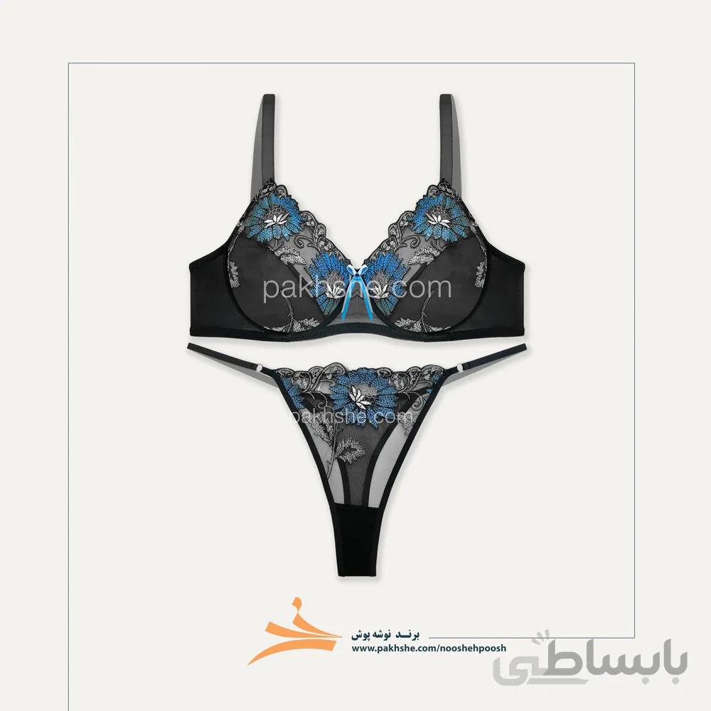 ست تورگاز فنردار مشکی گلدار برند نوشه پوش کد 64003