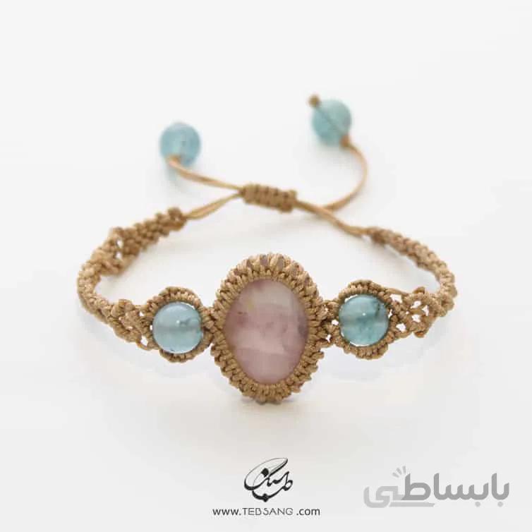 دستبند سنگ رز کوارتز و آکوامارین MB-115