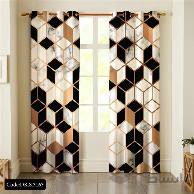 پرده پانچی (هازان و مخمل) کد DK.S.3163 طرح اسپرت مکعب های پیوسته
