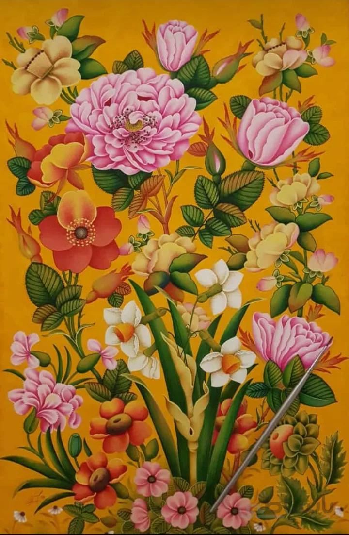 تابلو نقاشی نگارگری گل و مرغ کد ۱۰۱۷۵۱