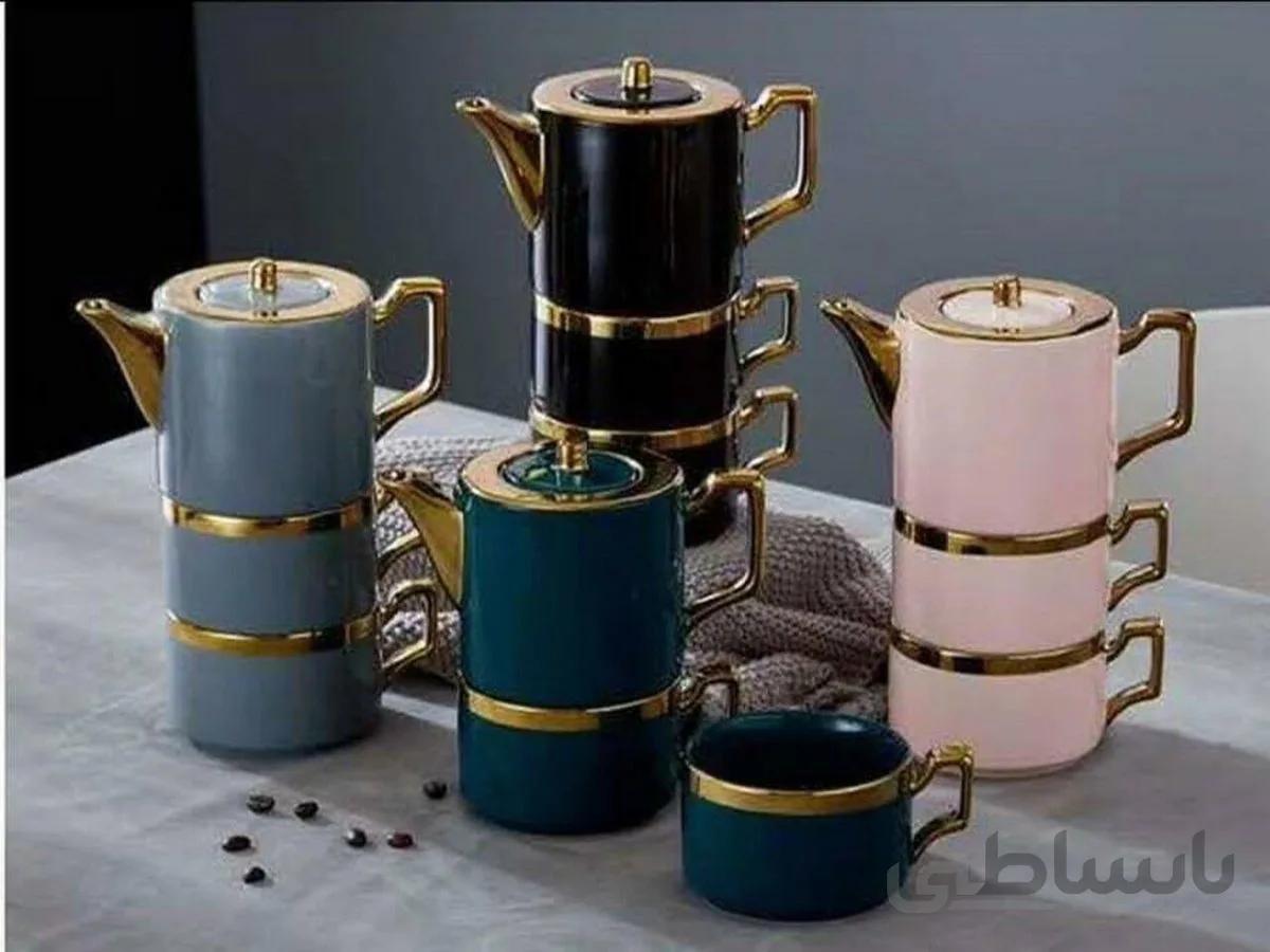 ست قوری دو فنجان لب طلایی کد 211