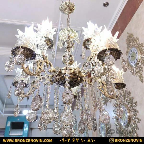 لوستر برنزی دو گل کوچک آنتیک کد ۶۱۵