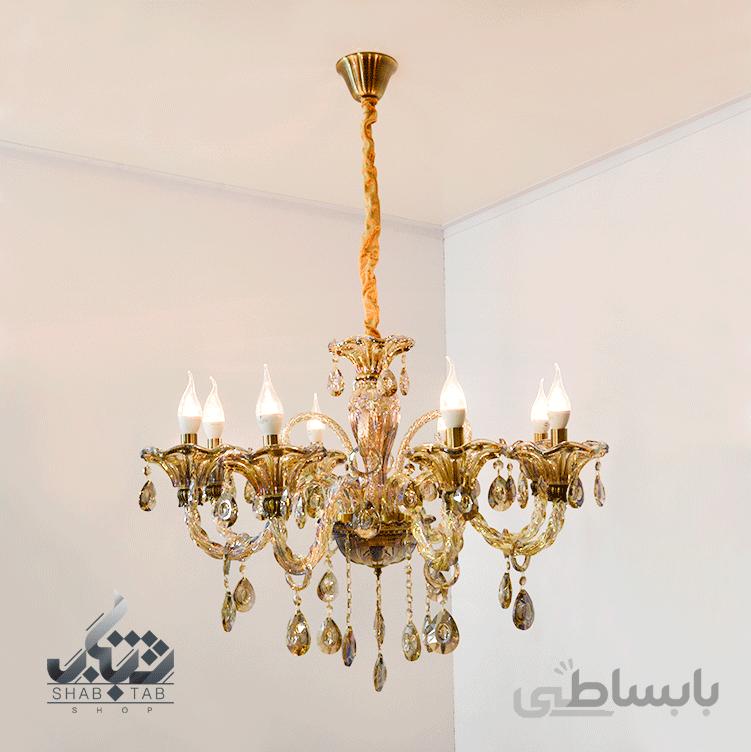 لوستر آویز کریستالی هشت شعله استار کد 1335/8