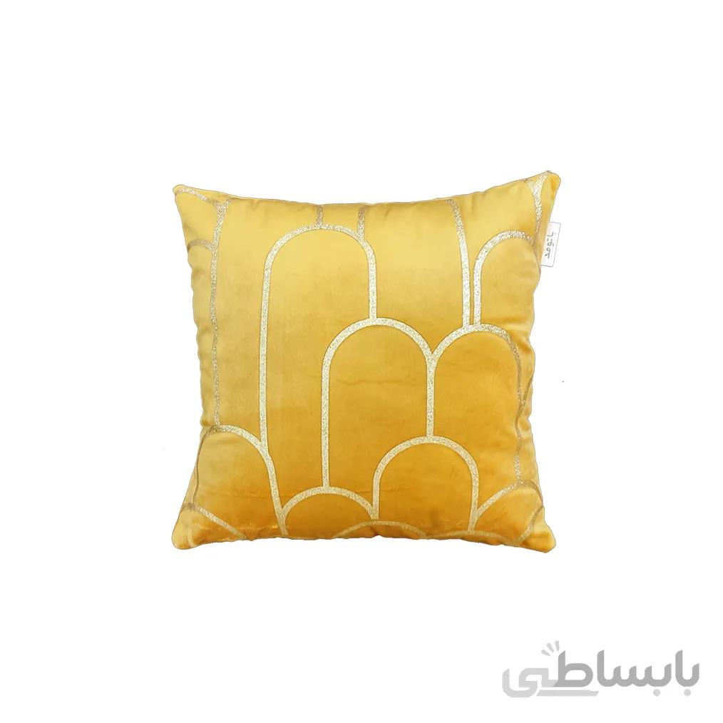 کوسن ترکیبی چرم و مخمل مدل کیان رنگ خردلی