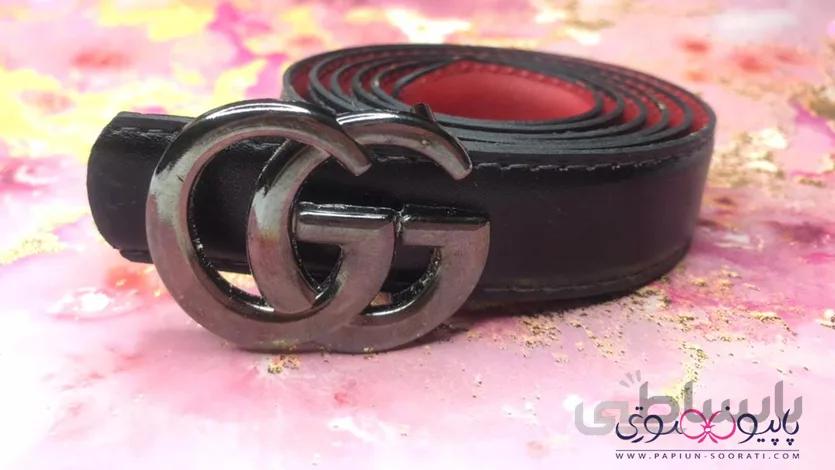 کمربند چرم دور دوخت مشکی گوچی