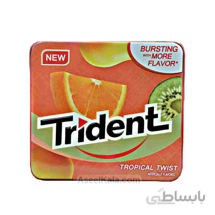 آدامس تریدنت Trident قوطی فلزی با طعم میوه های استوایی تکی و بسته 12 عددی