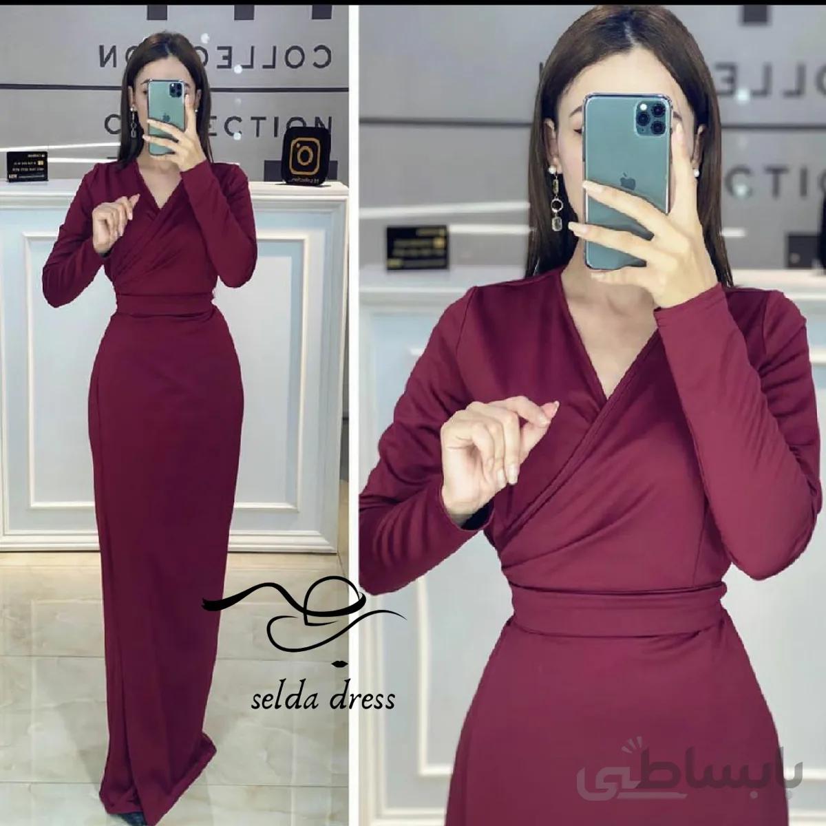لباس شب شیک و قیمت لباس مجلسی کرپ 1290 زرشکی / 44 ا 1290