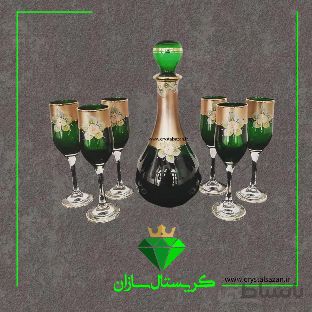 تنگ و جام مدل چک رنگ سبز کد J1299 کریستال سازان