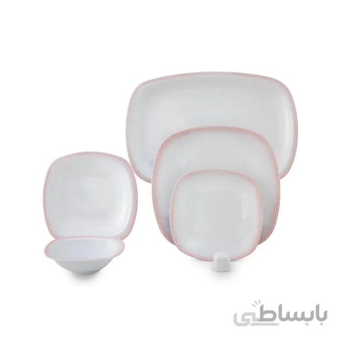 سرویس چینی زرین 6 نفره غذاخوری مون بلان صورتی کواترو (27 پارچه) ا Zarin Iran Quattro Mont-balnc-pink 27 Pieces Porcelain Dinnerware Set