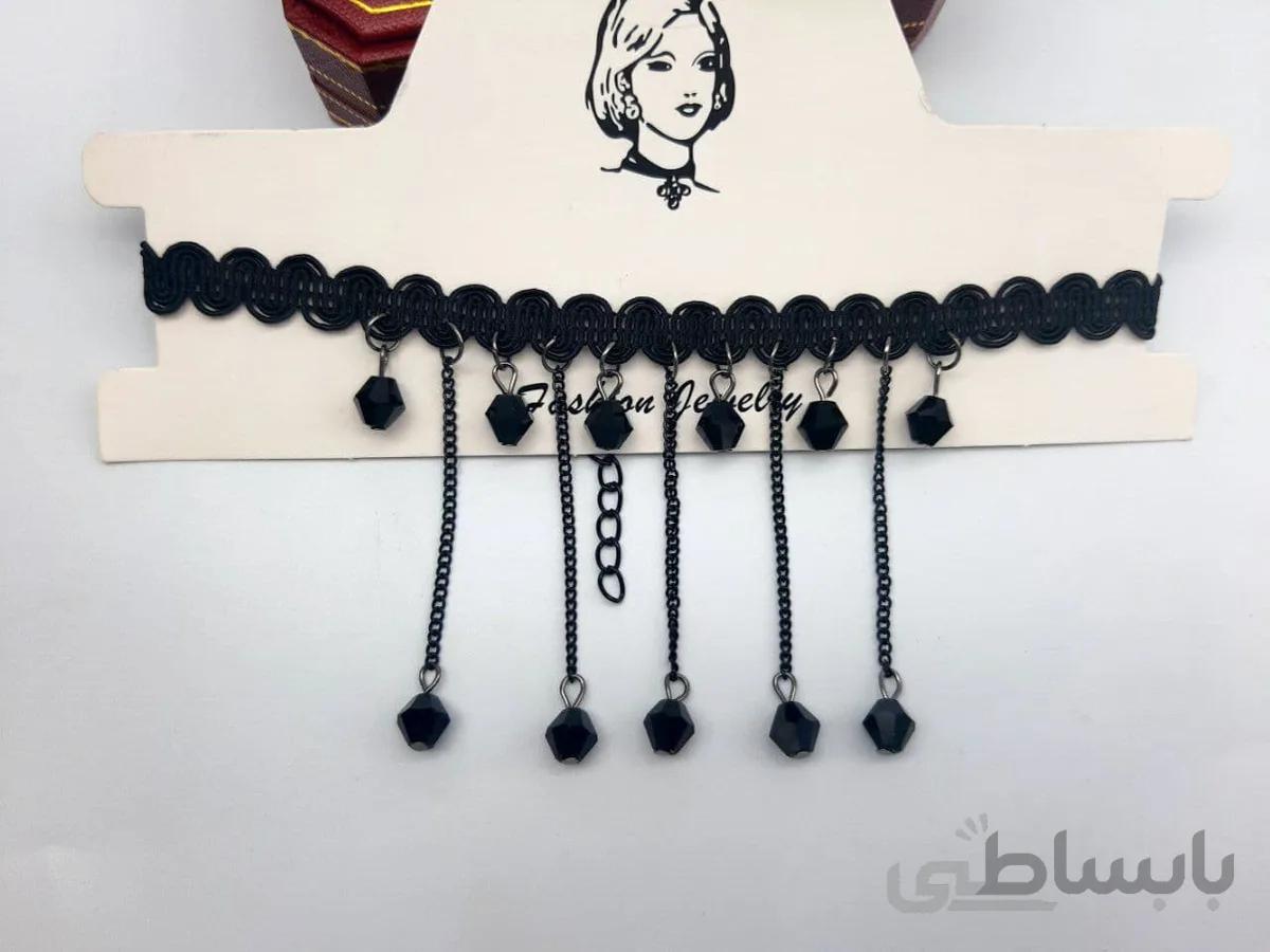 گلوبند چوکر با آویزهای کریستالی مشکی