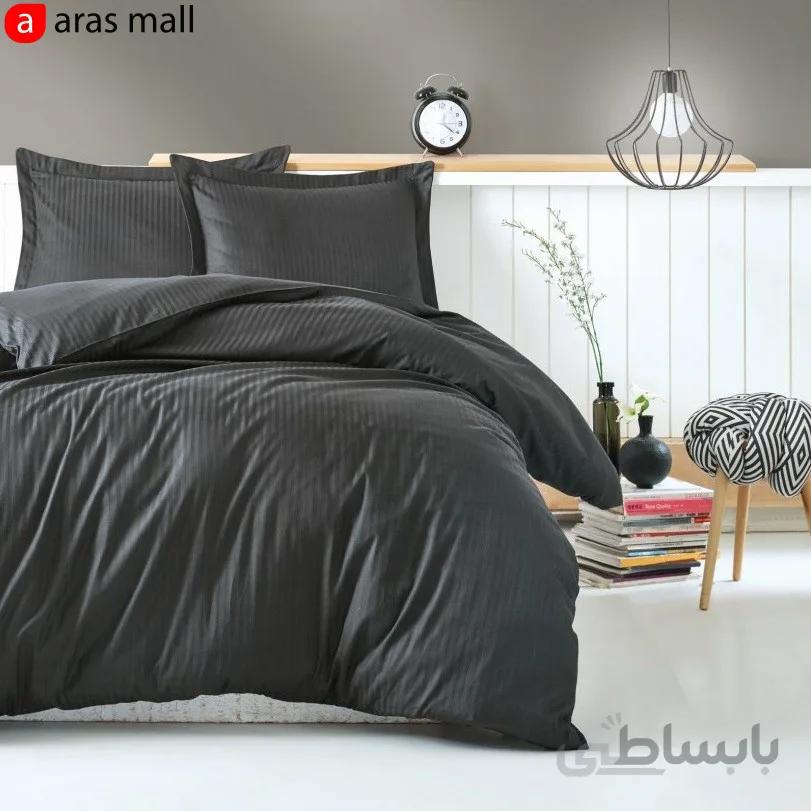 ست کاور ساتن کاتن باکس مدل elegant رنگ antrasit دو نفره 4 تکه