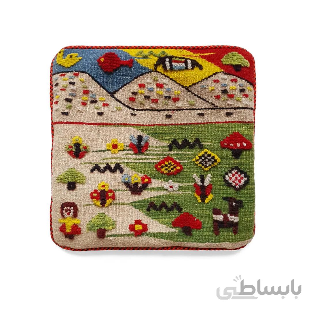 کوسن گلیم گبه دستباف طرح زندگی عشایر 45 40 40 سانتی