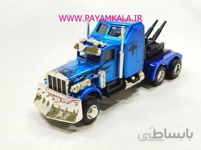 ماکت فلزی عقب کش تریلی جنگی بزرگ فلزی صدادار-چراغدار (KINGSTOY) آبی