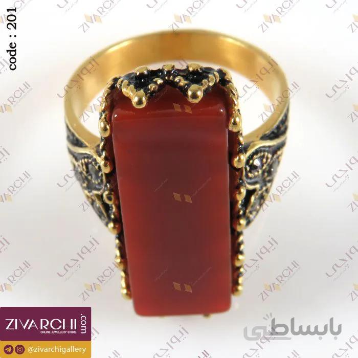 انگشتر استیل با سنگ زرشکی 201