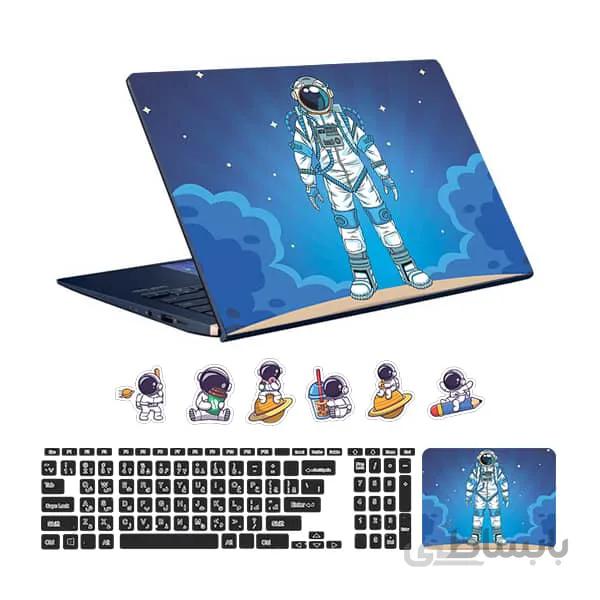 اسکین لپ تاپ طرح Astronaut کد ۱۵ به همراه استیکر کیبورد