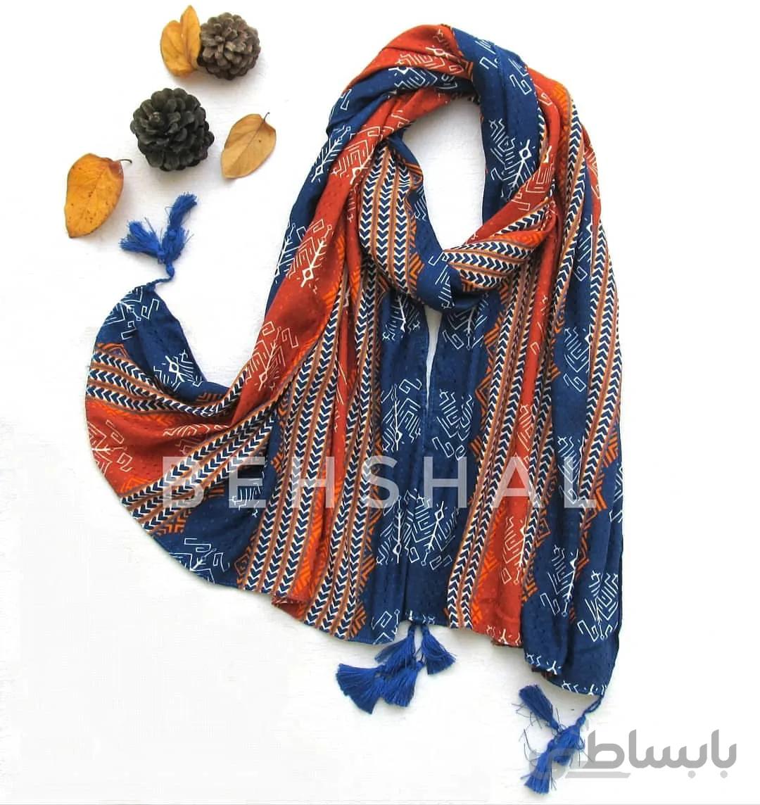 شال منگوله دار سورمه ای نارنجی