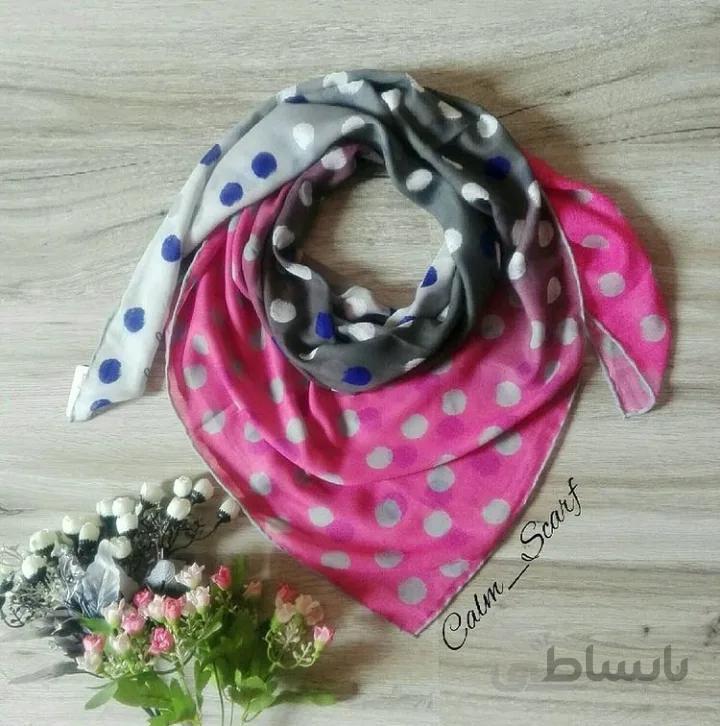 روسری وال نخی طیفی توپ توپی ترکیب سرخابی