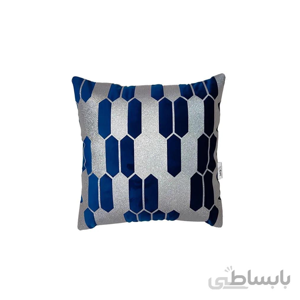 کوسن ترکیبی چرم و مخمل مدل کندو رنگ ابی